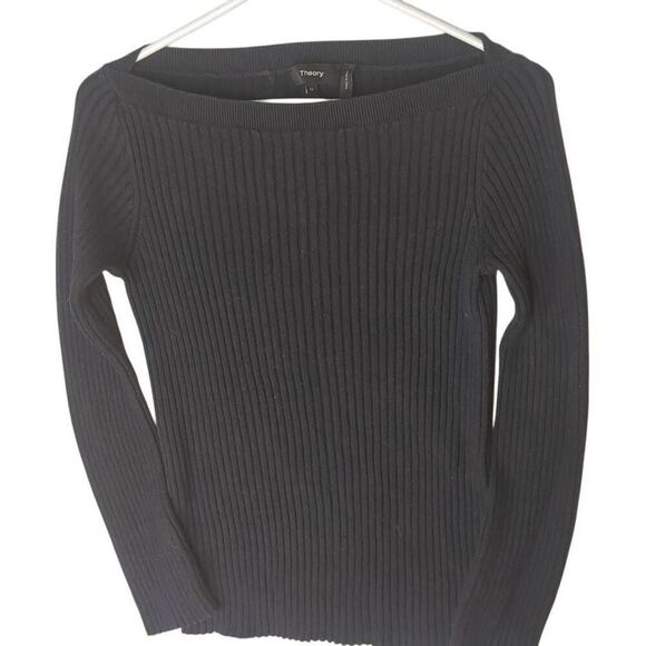 Theory Sandora Woolcot Dark Navy Merino Sweater Boat Bateau Neck M Medium - Picture 1 of 12